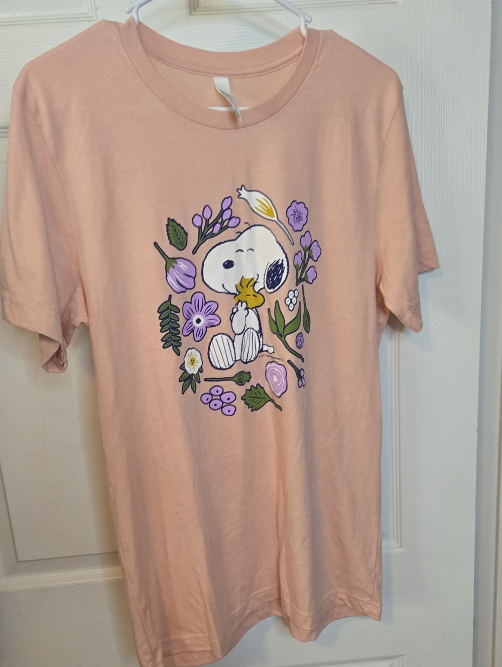 Bella Canvas Peach Snoopy & Woodstock Floral Tee with Purple Accents